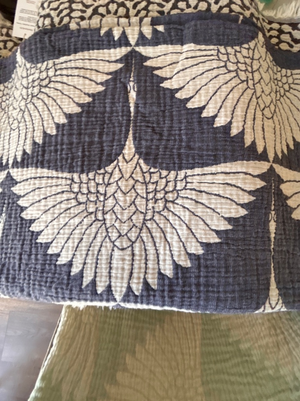 Modern Cranes Woven Birds in Flight Throw Blanket NEW Navy Blue + Gray 55 x77